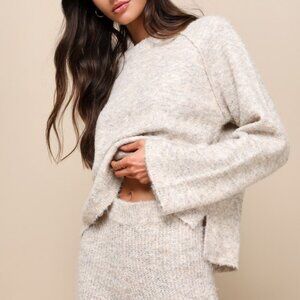 Lulus Signature Sunday Heather Beige Raglan Sleeve Pullover Sweater - Size L
